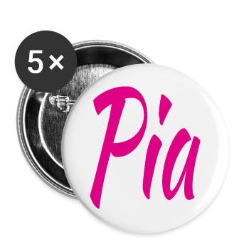 Pia Neon Script auf Schwarz - Buttons groß 56 mm (5er Pack) - Weiß - Vorne