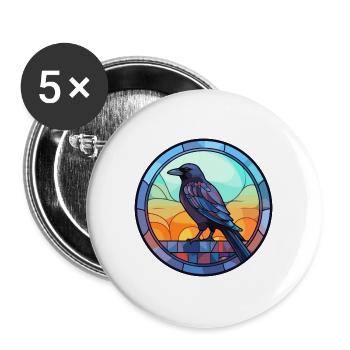 Krähe Buntglas Bunte Karikatur Kawaii Tier - Buttons groß 56 mm (5er Pack) - Weiß - Vorne