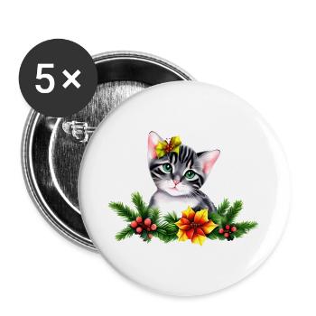Eine entzückende niedliche Katze, Katze und eine weihnachtliche Dekoration - Buttons groß 56 mm (5er Pack) - Weiß - Vorne