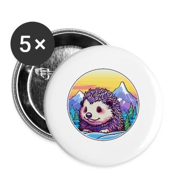 Igel Aquarell Karikatur Kawaii Haustier Tier Colo - Buttons groß 56 mm (5er Pack) - Weiß - Vorne