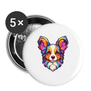 Papillon Hunderasse Cartoon Kawaii Illustration - Buttons groß 56 mm (5er Pack) - Weiß - Vorne