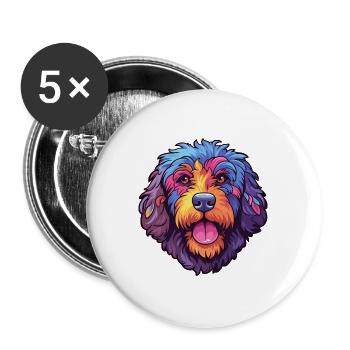 Friesische Wasserhund Rasse Cartoon Kawaii Illustratio - Buttons groß 56 mm (5er Pack) - Weiß - Vorne