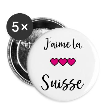 ICH LIEBE DIE SCHWEIZ - Buttons groß 56 mm (5er Pack) - Weiß - Vorne