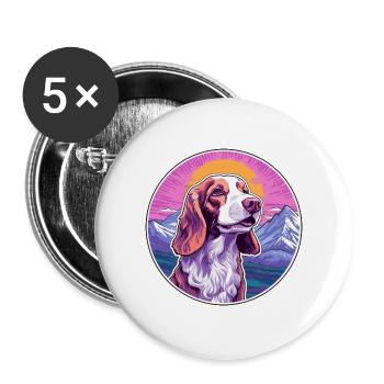 Irischer roter und weißer Setter Hund Rasse Cartoon Kawai - Buttons groß 56 mm (5er Pack) - Weiß - Vorne
