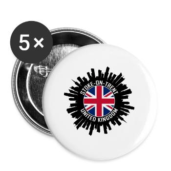 Stoke On Trent Skyline UK Flagge Reisesouvenir - Buttons groß 56 mm (5er Pack) - Weiß - Vorne