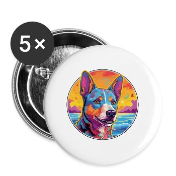 Australischer Viehhund Rasse buntes Karikaturwasser - Buttons groß 56 mm (5er Pack) - Weiß - Vorne