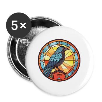 Bunte Aquarell-Tierhaustierillustration der Krähe - Buttons groß 56 mm (5er Pack) - Weiß - Vorne