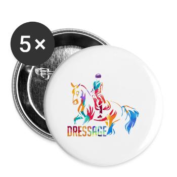 Konzentrierter Dressurreiter Turnier - Buttons groß 56 mm (5er Pack) - Weiß - Vorne