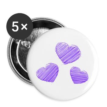 HERZ. HERZ. HEILIGER VALENTINSTAG. LIEBE. LIEBE. HERZ - Buttons groß 56 mm (5er Pack) - Weiß - Vorne