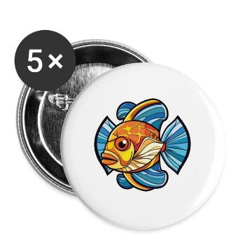 Flunder Fisch Buntes Aquarell Tier Cartoon - Buttons groß 56 mm (5er Pack) - Weiß - Vorne