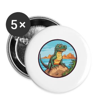 Basilisk Aquarell Cartoon Kawaii Clipart Tier - Buttons groß 56 mm (5er Pack) - Weiß - Vorne