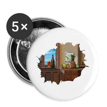 Tropical Break – Bier, Obst und Meeresblick - Buttons groß 56 mm (5er Pack) - Weiß - Vorne