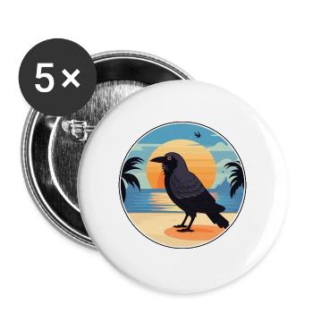 Krähe lustige Karikatur Kawaii Strand Illustration - Buttons groß 56 mm (5er Pack) - Weiß - Vorne