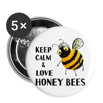 Keep calm and love Honey Bees - Bienen Motiv - Buttons groß 56 mm (5er Pack) - Weiß - Vorne