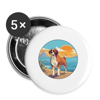 Bernhardiner Hund Rasse Cartoon Kawaii Clipart Hund - Buttons groß 56 mm (5er Pack) - Weiß - Vorne
