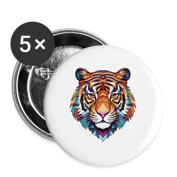 Tiger Buntes Aquarell Tier Haustier Illustration - Buttons groß 56 mm (5er Pack) - Weiß - Vorne