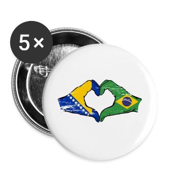 Bosnien Brasilien Flagge Hände Herzform used - Buttons groß 56 mm (5er Pack) - Weiß - Vorne