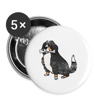 Treuherziger Berner Sennenhund Zughund - Buttons groß 56 mm (5er Pack) - Weiß - Vorne