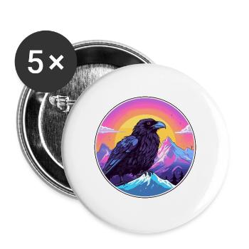 Krähe Aquarell Karikatur Kawaii Haustier Tier Bunt - Buttons groß 56 mm (5er Pack) - Weiß - Vorne