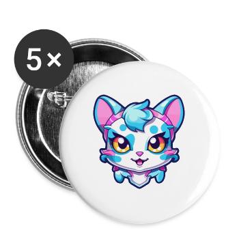 Hantilly Tiffany Katze Aquarell Cartoon Kawaii - Buttons groß 56 mm (5er Pack) - Weiß - Vorne