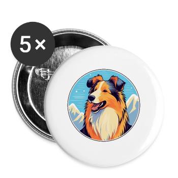 Rauer Collie Hund Rasse Cartoon Kawaii Aquarell - Buttons groß 56 mm (5er Pack) - Weiß - Vorne