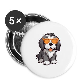 Bärtiger Collie Hund Rasse Aquarell Karikatur Kawaii - Buttons groß 56 mm (5er Pack) - Weiß - Vorne