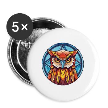 Eule Buntes Aquarell Tier Haustier Illustration - Buttons groß 56 mm (5er Pack) - Weiß - Vorne