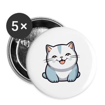 Britische Falte Kurzhaar Katze Karikatur Aquarell Kunst - Buttons groß 56 mm (5er Pack) - Weiß - Vorne