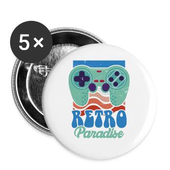 Retro Paradise Arcade Spiele Video Spiel Spiel Ner - Buttons groß 56 mm (5er Pack) - Weiß - Vorne