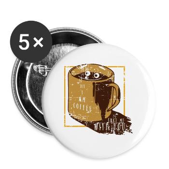 Wacher Kaffeeliebhaber Morgenritual - Buttons groß 56 mm (5er Pack) - Weiß - Vorne