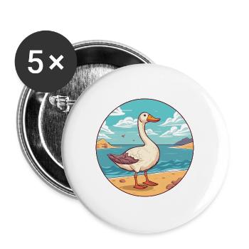 Gans Aquarell Cartoon Kawaii Clipart Tier - Buttons groß 56 mm (5er Pack) - Weiß - Vorne