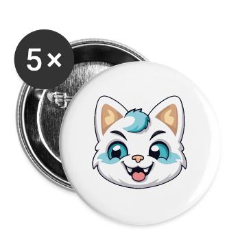 Hantilly Tiffany Katze Cartoon Aquarell Clipart - Buttons groß 56 mm (5er Pack) - Weiß - Vorne