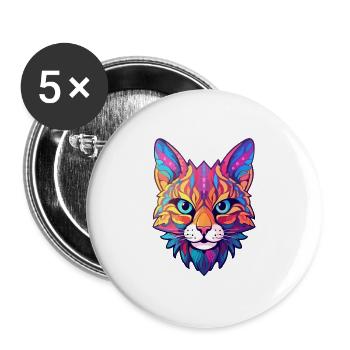 Rotluchs buntes Aquarell Karikatur Kawaii Tier - Buttons groß 56 mm (5er Pack) - Weiß - Vorne