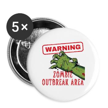Warnung Zombie Outbreak Area Brain Eater - Buttons groß 56 mm (5er Pack) - Weiß - Vorne