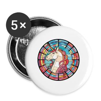 Einhorn bunte Aquarell-Tier-Illustration - Buttons groß 56 mm (5er Pack) - Weiß - Vorne