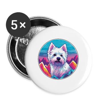 Westie Hunderasse Cartoon Kawaii Aquarell - Buttons groß 56 mm (5er Pack) - Weiß - Vorne