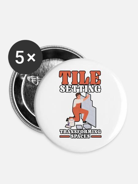 Fliesenleger Fliesensetzer Beruf Fugenleger Fliese - Buttons groß 56 mm (5er Pack) - Weiß