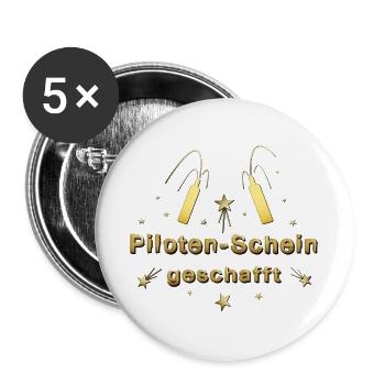 Pilotenschein Pilot Pilotenausbildung PPL - Buttons groß 56 mm (5er Pack) - Weiß - Vorne
