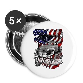 Oldtimer Truck Flagge Americana - Buttons groß 56 mm (5er Pack) - Weiß - Vorne