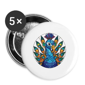 Pfau Buntes Aquarell Tier Illustration - Buttons groß 56 mm (5er Pack) - Weiß - Vorne
