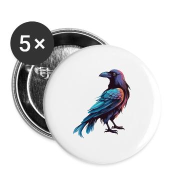 Krähe bunte Aquarell-Karikatur Kawaii-Tier - Buttons groß 56 mm (5er Pack) - Weiß - Vorne