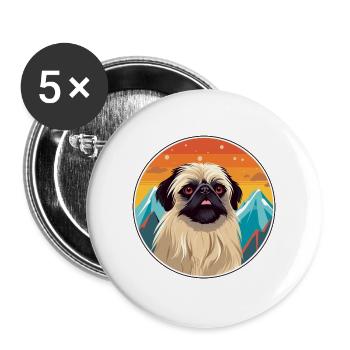 Pekinesische Hunderasse Cartoon Kawaii Aquarell - Buttons groß 56 mm (5er Pack) - Weiß - Vorne
