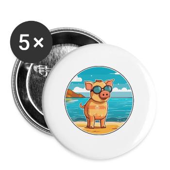 Schwein Aquarell Cartoon Kawaii Clipart Tier - Buttons groß 56 mm (5er Pack) - Weiß - Vorne