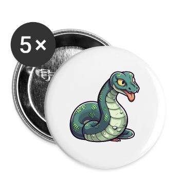 Anakonda Niedliche Karikatur Kawaii Aquarell Tier Haustier - Buttons groß 56 mm (5er Pack) - Weiß - Vorne