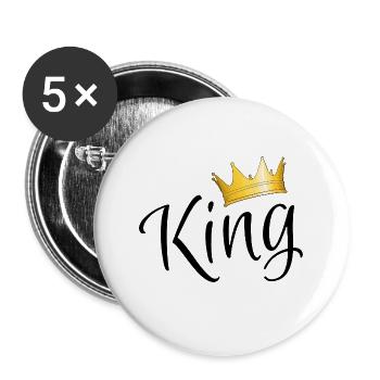 King mit Krone - Partnerlook für Paare - Buttons groß 56 mm (5er Pack) - Weiß - Vorne