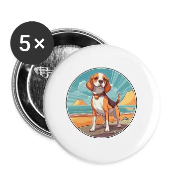 Beagle Hund Rasse Cartoon Kawaii Clipart Aquarell - Buttons groß 56 mm (5er Pack) - Weiß - Vorne
