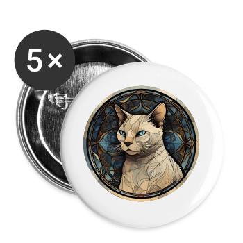 Thailändische Katzenrasse Aquarell Glasmalerei - Buttons groß 56 mm (5er Pack) - Weiß - Vorne