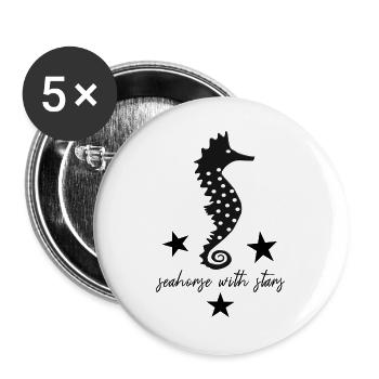 schwarzes Seepferd schwarzes Seepferdchen - Buttons groß 56 mm (5er Pack) - Weiß - Vorne