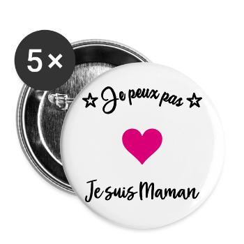 ICH KANN NICHT, ICH BIN EINE MUTTER - Buttons groß 56 mm (5er Pack) - Weiß - Vorne