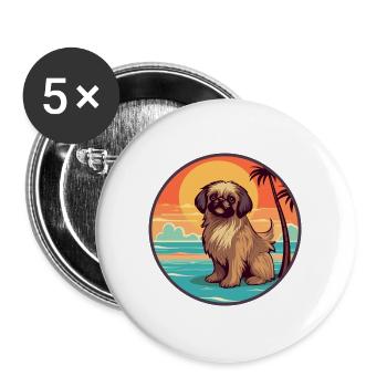 Pekineser Hund Rasse Cartoon Kawaii Clipart Hund Haustier - Buttons groß 56 mm (5er Pack) - Weiß - Vorne